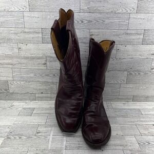 JUSTIN 3037 Burgundy Leather Cowboy Western Boots‎ Men Size 7D